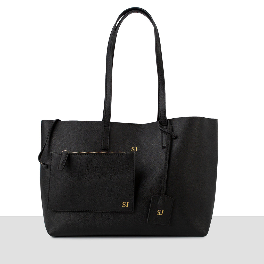 'Stockholm' Black Saffiano Leather Tote Bag